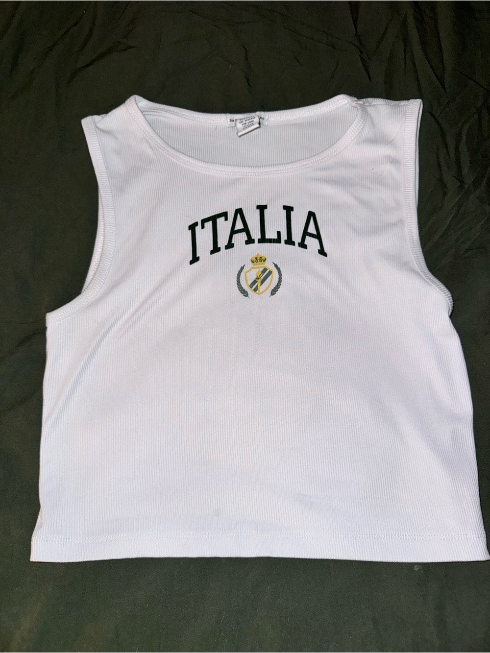 White Ribbed Italia Crop Tank Top